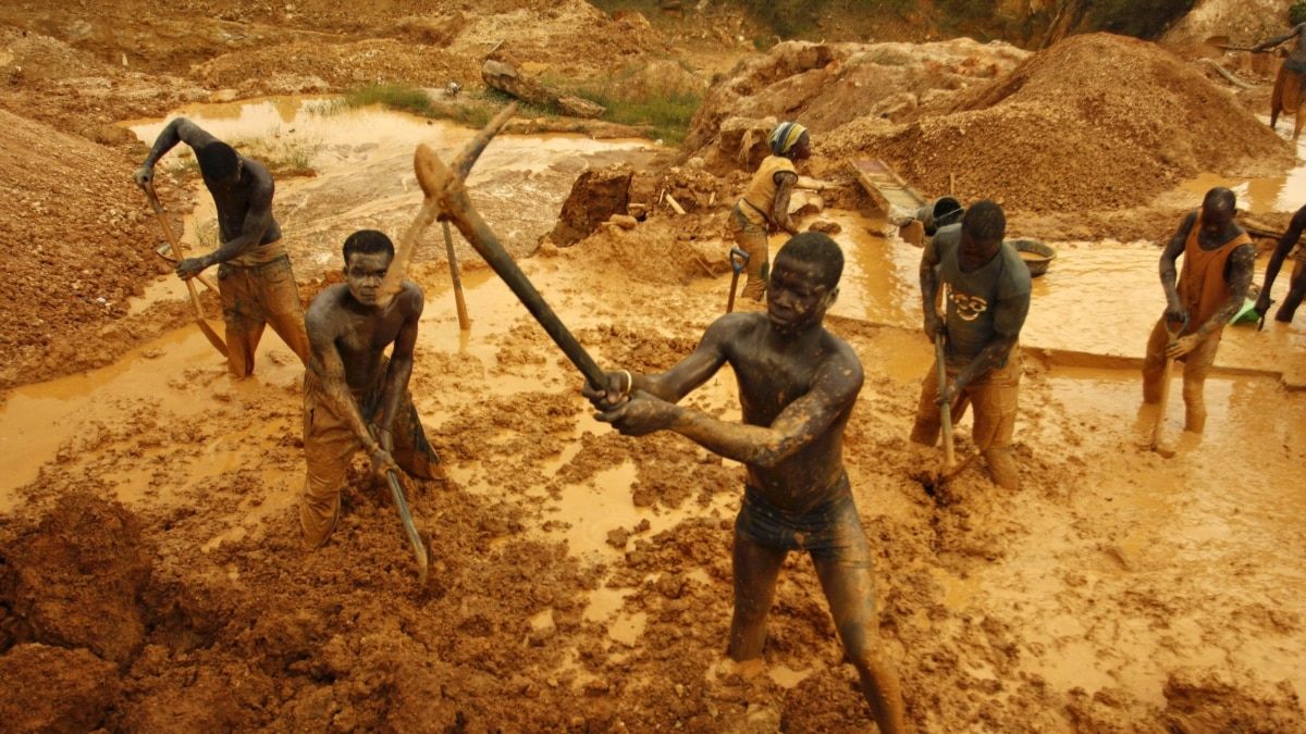 Large-scale gold mining site in the Tarkwa gold belt, Ghana